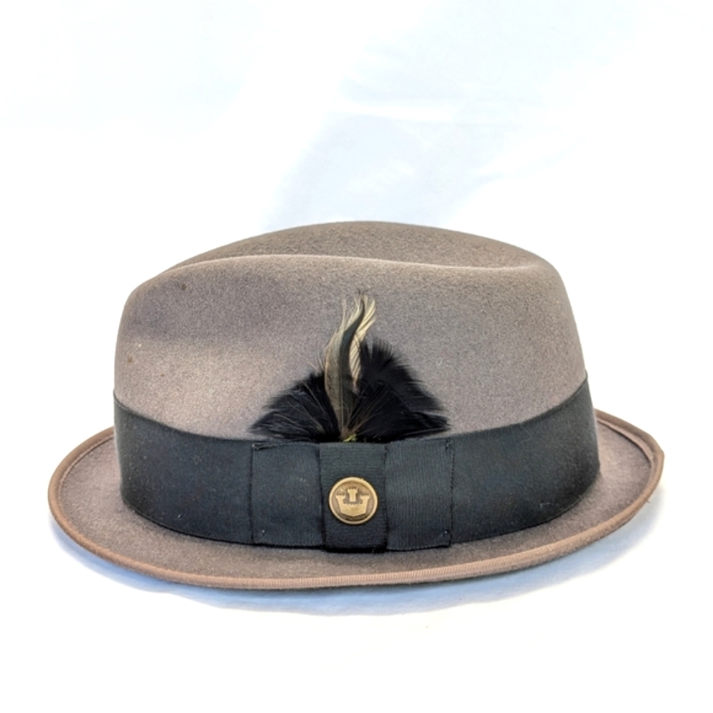 Goorin Bros Gray Wool Fedora Large Hat with Black Band and Feather